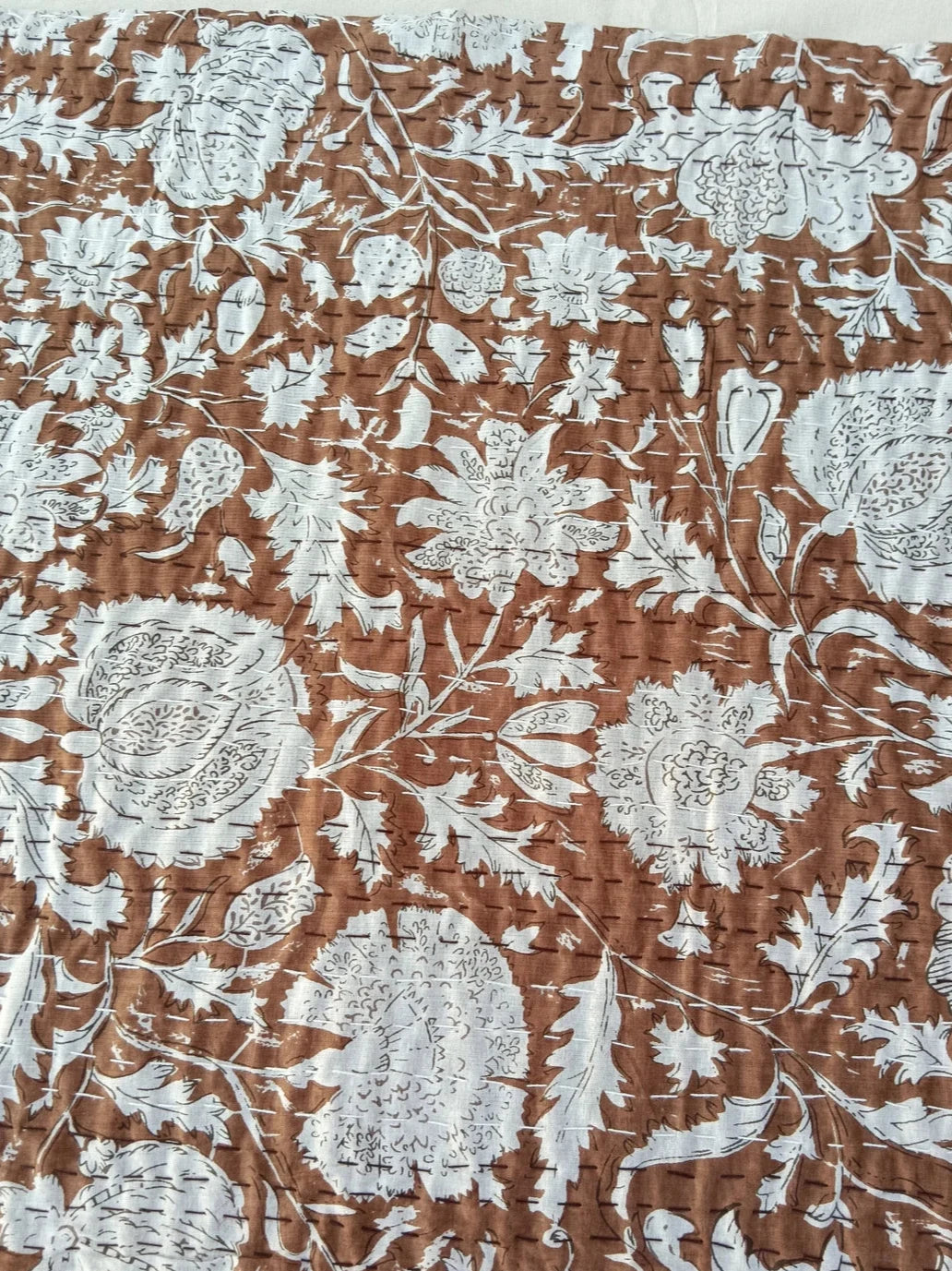 Floral Quilt Hand block Print floral Kantha Indian Natural Color