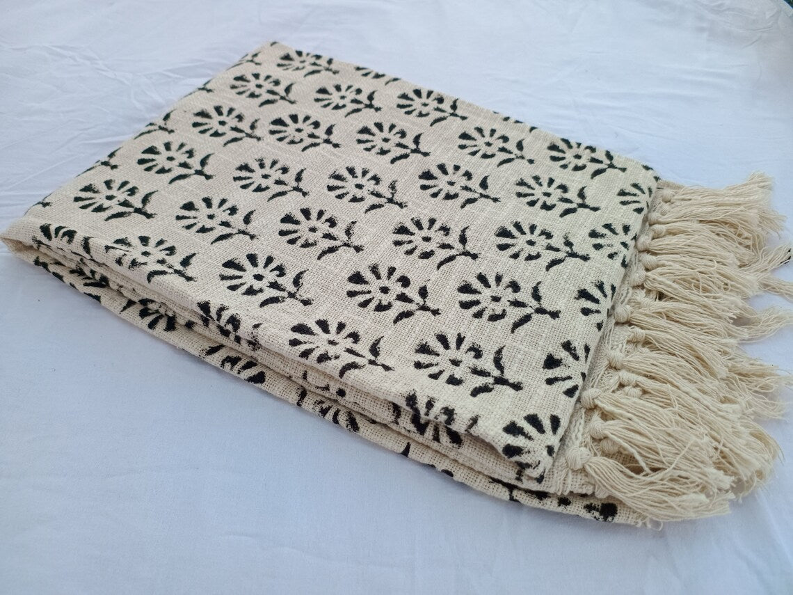 Handmade Throw Hand block print Throw Cotton Throw Blanket Sofa Decor